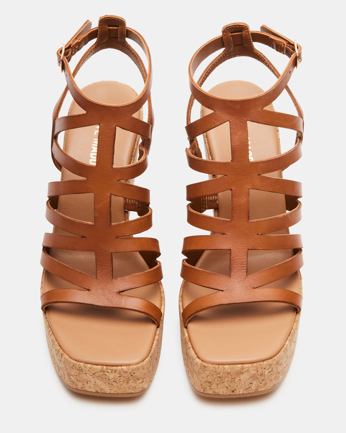 COZETTE Tan Leather Women's Platform Square-Toe Wedge Sandal