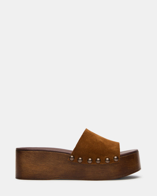 CONGA Tan Suede Platform Wood Bottom Slide Women's Sandal