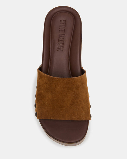 CONGA Tan Suede Platform Wood Bottom Slide Women's Sandal