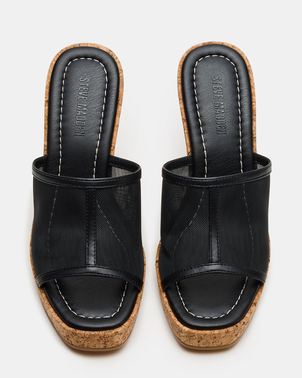 CRUZ Black Square-Toe Platform Mesh Wedge Mule Women's Sandal