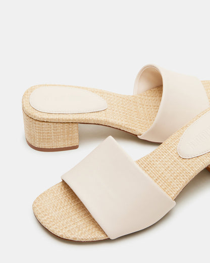 HAILEE Bone Leather Women's Square-Toe Raffia Block Heel Mule Sandal