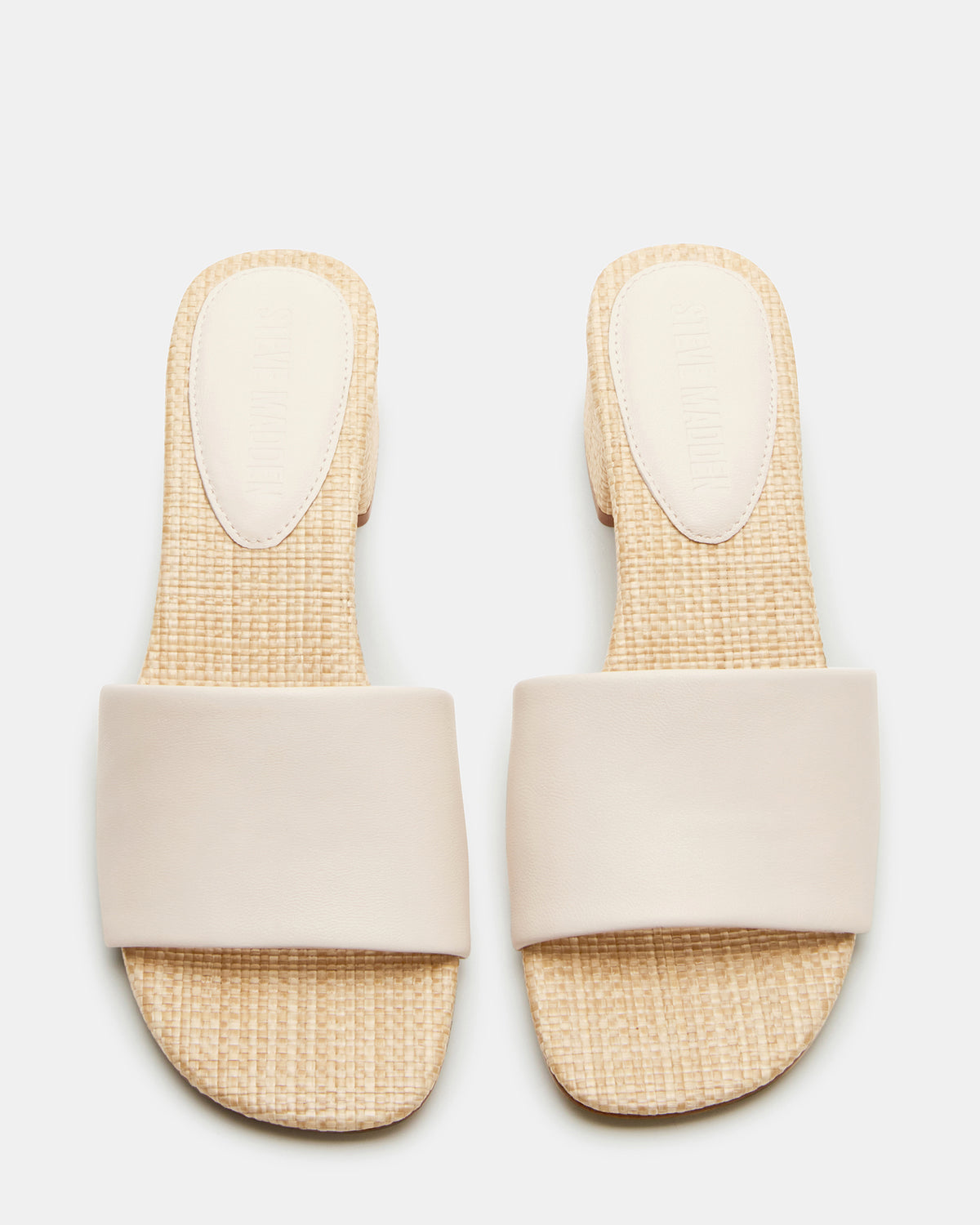 HAILEE Bone Leather Women's Square-Toe Raffia Block Heel Mule Sandal