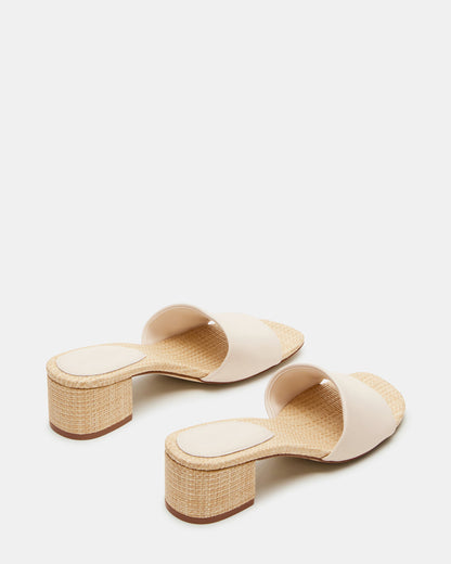 HAILEE Bone Leather Women's Square-Toe Raffia Block Heel Mule Sandal