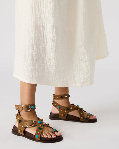 LINEAR Grey Suede Strappy Footbed Studded Women's Sandal