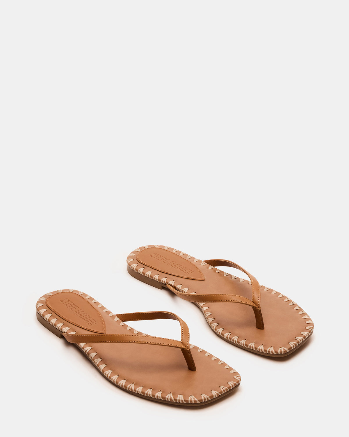 MARELLA Cognac Leather Women's Thong Square-Toe Sandal