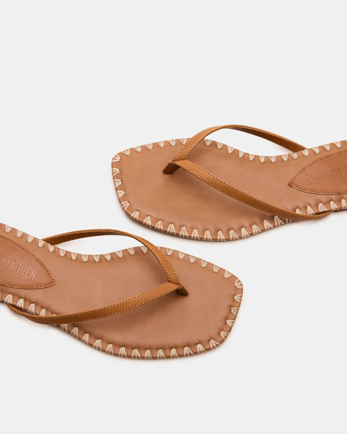 MARELLA Cognac Leather Women's Thong Square-Toe Sandal