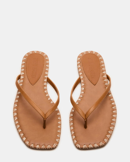 MARELLA Cognac Leather Women's Thong Square-Toe Sandal