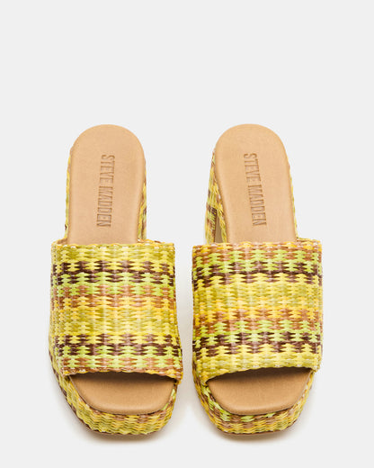 KOLA Raffia Multi Platform Square-Toe Block Heel Mule Women's Sandal
