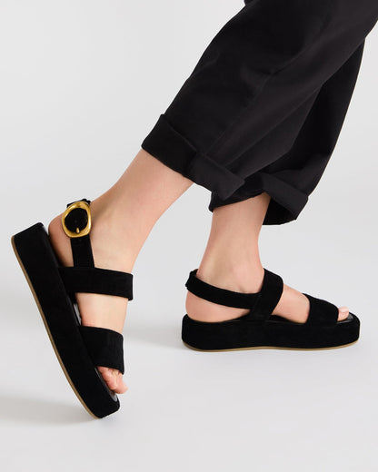 BARONI Black Suede Square-Toe Platform Women's Sandals