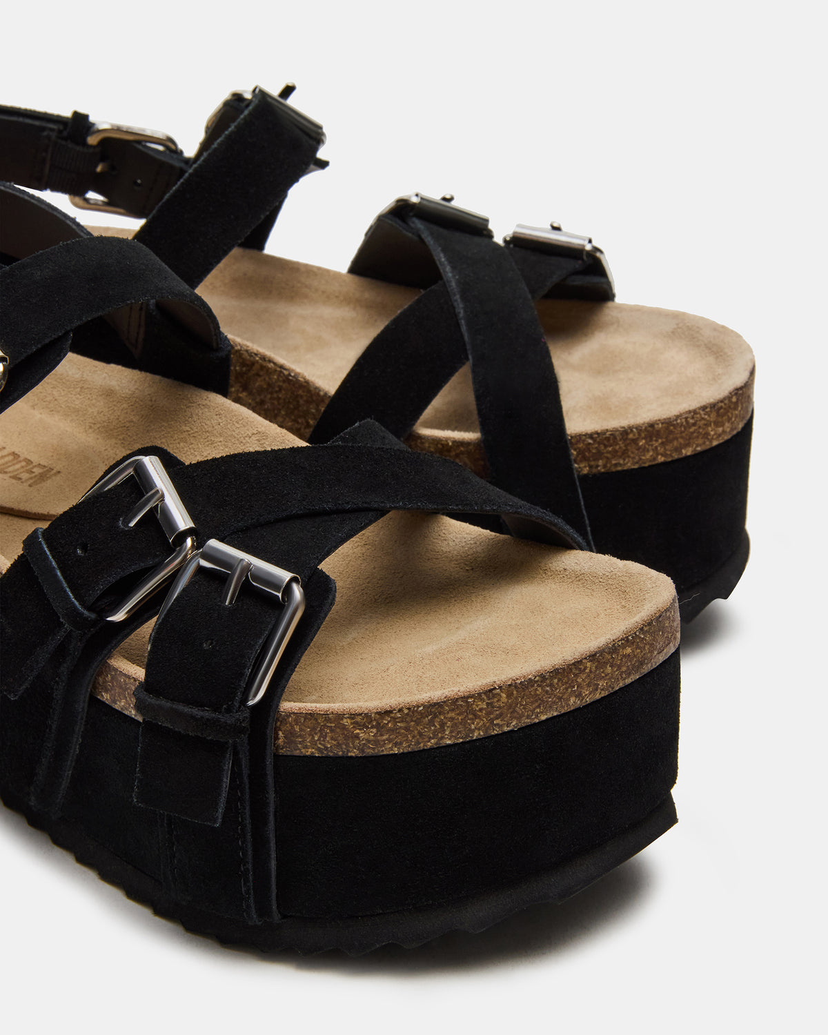 KIWI Black Suede Women's Strappy Platform Sandal
