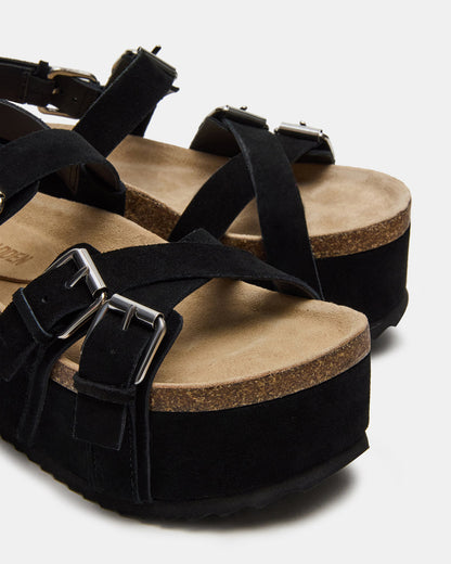 KIWI Black Suede Women's Strappy Platform Sandal