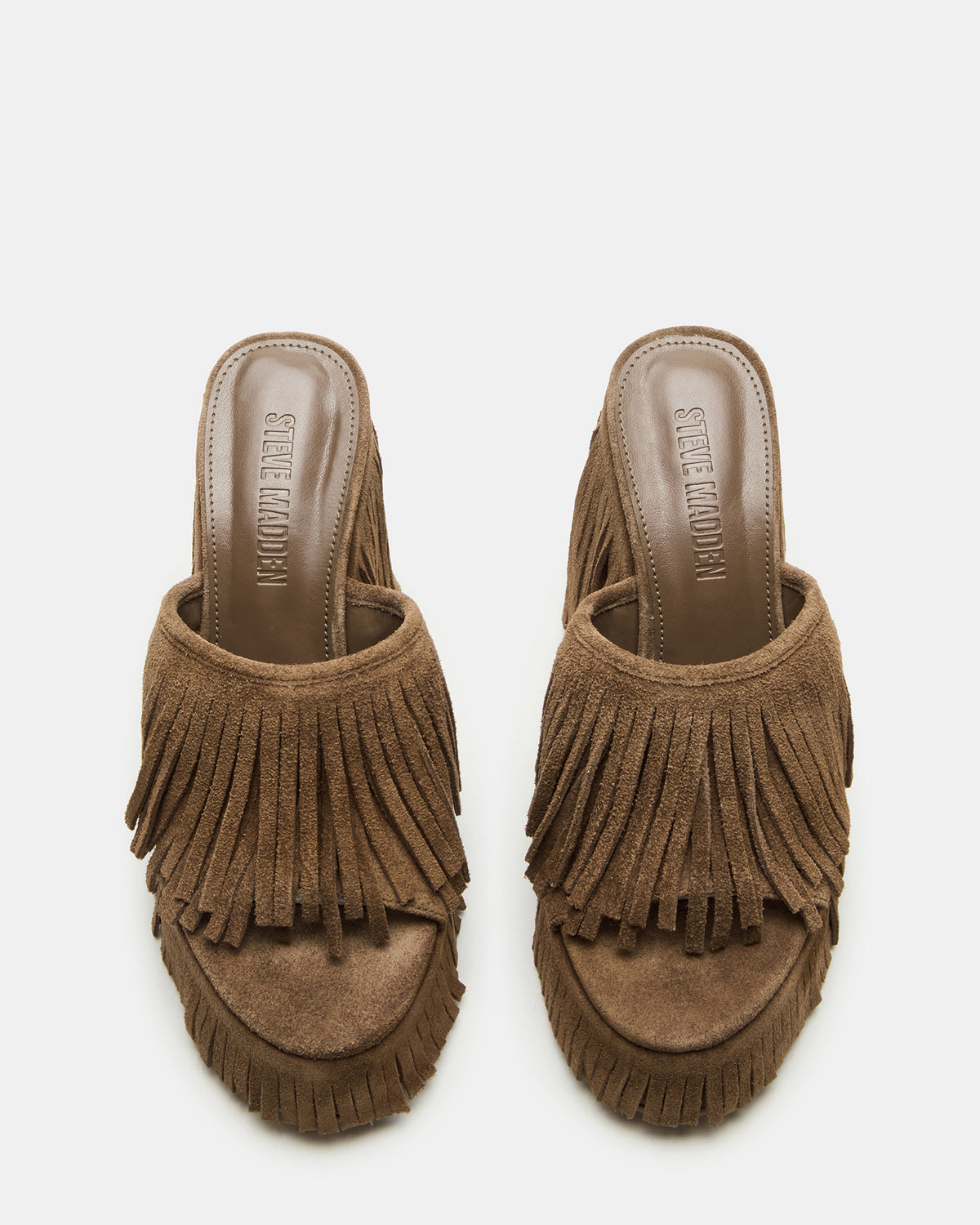 WYNN Chestnut Suede Platform Fringe Wedge Mule Women's Sandal