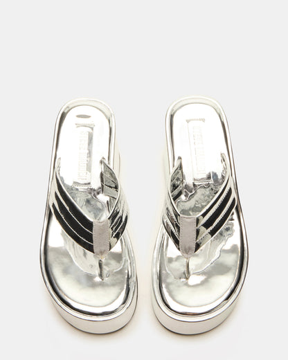 ESCAPISM Silver Crocodile Women's Platform Thong Wedge Sandal