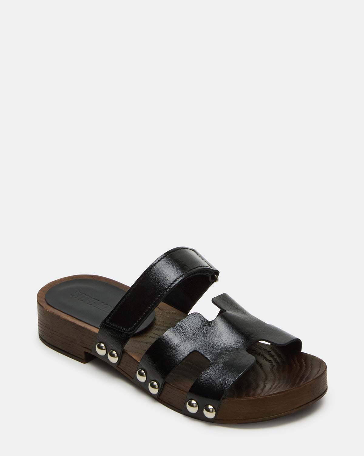 CANAL Black Patent Wood Bottom Slide Women's Sandal