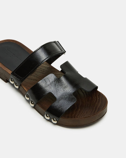 CANAL Black Patent Wood Bottom Slide Women's Sandal