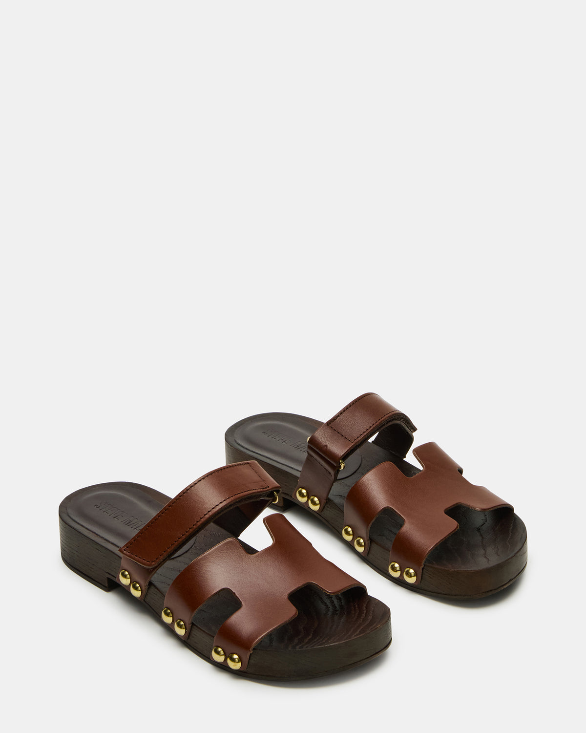 CANAL Brown Leather Wood Bottom Slide Women's Sandal