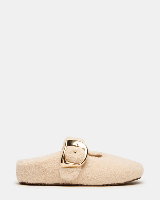 CLOUDY Natural Slip-On Mule Mary Jane Faux Fur Women's Flat
