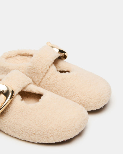 CLOUDY Natural Slip-On Mule Mary Jane Faux Fur Women's Flat