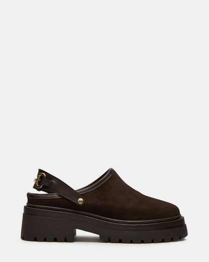 ERBA Brown Suede Platform Lug Slingback Clog Women's Flat