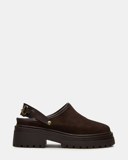 ERBA Brown Suede Platform Lug Slingback Clog Women's Flat