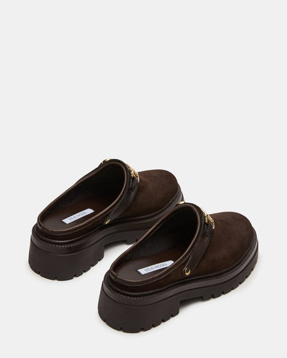 ERBA Brown Suede Platform Lug Slingback Clog Women's Flat
