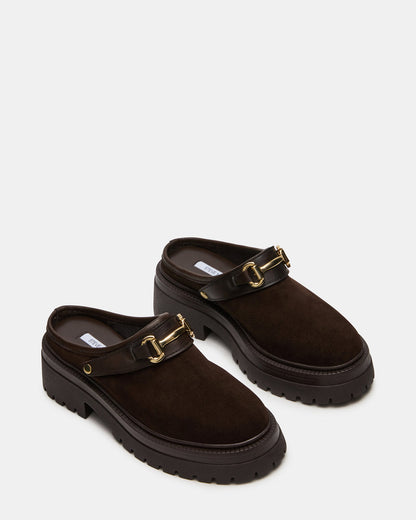 ERBA Brown Suede Platform Lug Slingback Clog Women's Flat