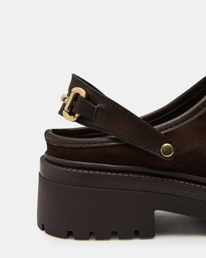 ERBA Brown Suede Platform Lug Slingback Clog Women's Flat