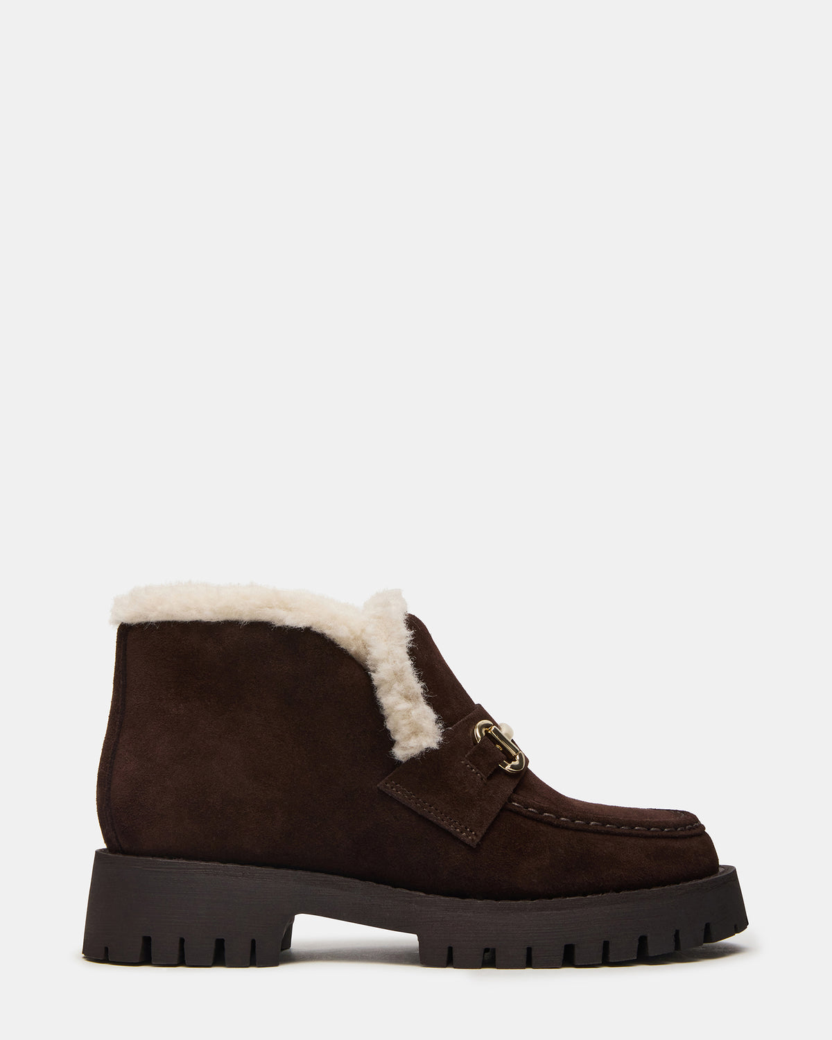 LEON Faux Fur Chocolae Brown Suede Platform Lug Sole Women's Loafer