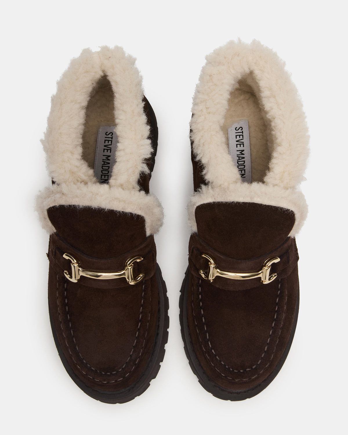 LEON Faux Fur Chocolae Brown Suede Platform Lug Sole Women's Loafer