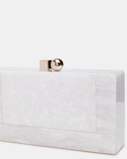 CAMILAA Bag White Geometric Pearlescent Minaudiere Crossbody Clutch Handbag