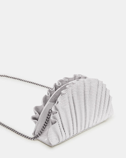 DELMAR Bag White Ruffled Pleated Semi-Circle Crossbody Clutch Handbag