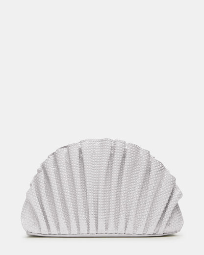DELMAR Bag White Ruffled Pleated Semi-Circle Crossbody Clutch Handbag
