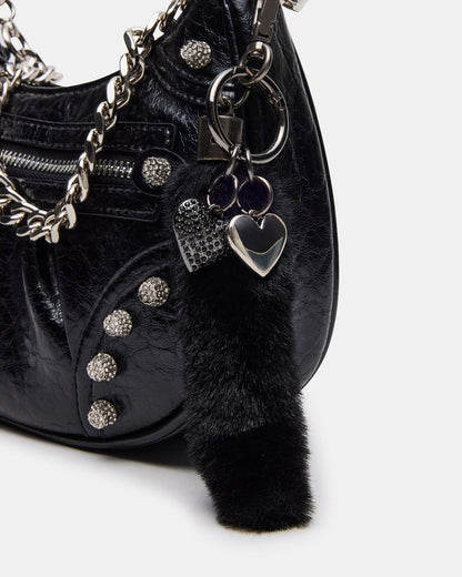 ERIKA Bag Black Rhinestone Embellished Studded Crinkle Moto Crossbody Handbag