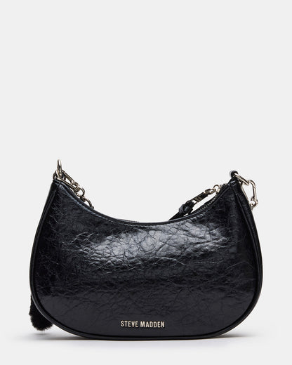 ERIKA Bag Black Rhinestone Embellished Studded Crinkle Moto Crossbody Handbag