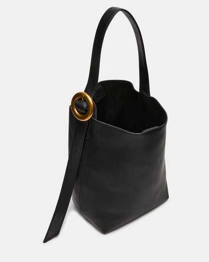 SOFIEE Bag Black Leather Shoulder Strap Bucket Tote Handbag