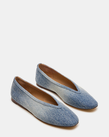 LENI Denim Fabric Square-Toe Ballet Women's Flat