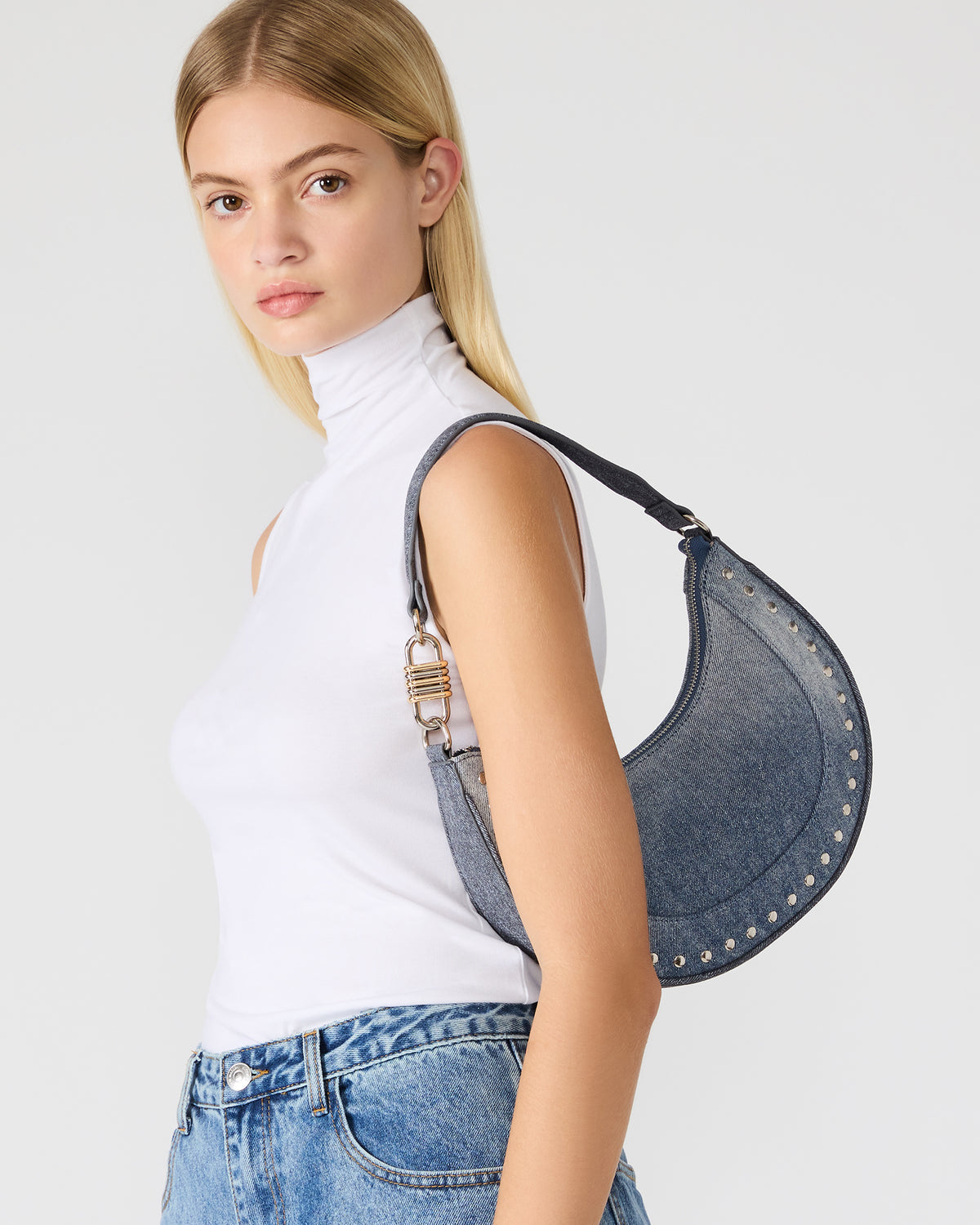 LIAMM Bag Denim Shoulder Strap Dome-Studded Women's Handbag
