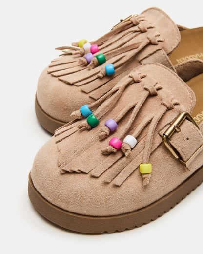 Kids' TREAT Taupe Girls' Slip-On Fringe Flat