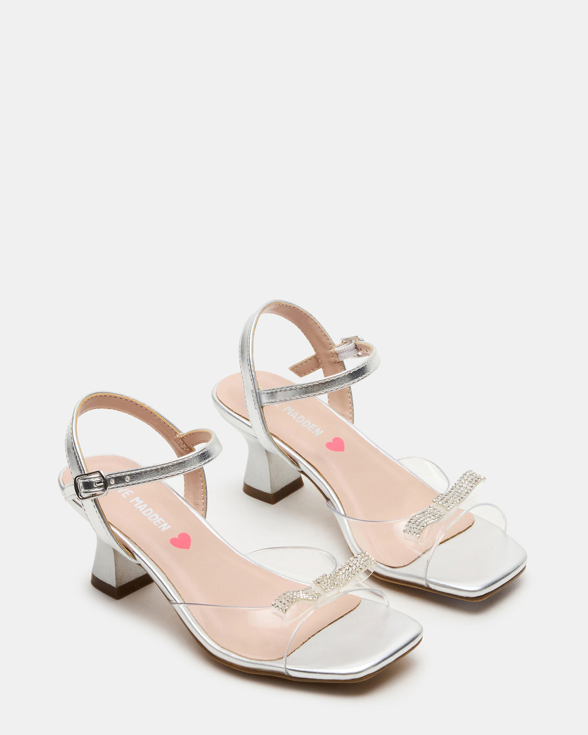 Kids' MERRY Silver Girls' Square-Toe Rhinestone Heel