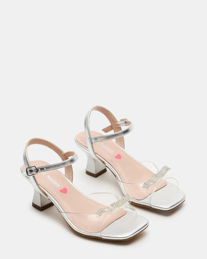 Kids' MERRY Silver Girls' Square-Toe Rhinestone Heel
