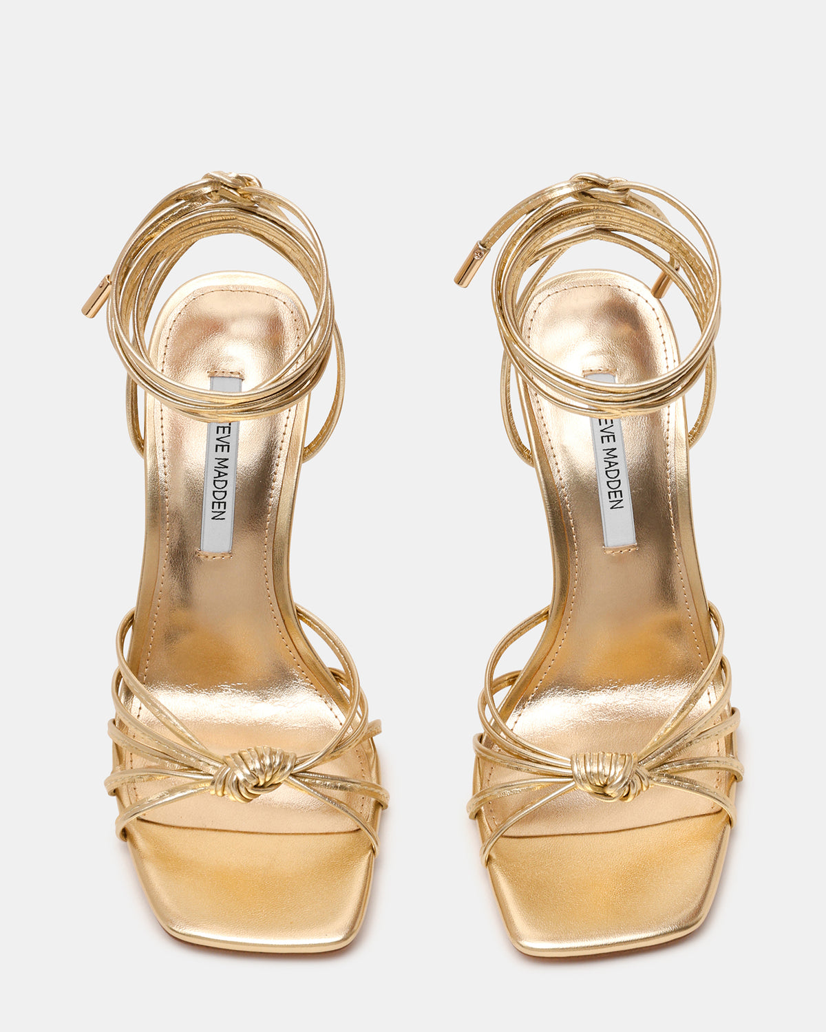 SOLENA Gold Strappy Leg-Tie Square-Toe Women's Sculptured Heel