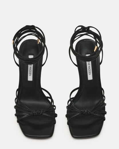 SOLENA Black Strappy Leg-Tie Square-Toe Women's Sculptured Heel