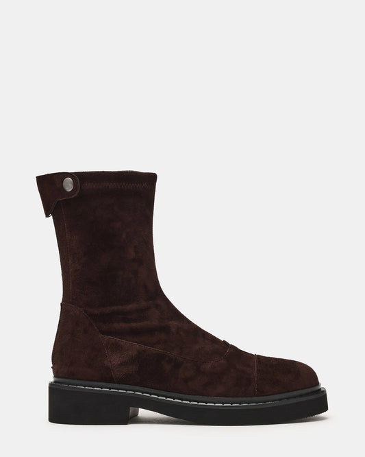 MYER Brown Suede Round-Toe Zipper Closure Women's Ankle Boot