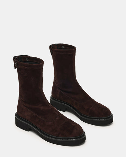 MYER Brown Suede Round-Toe Zipper Closure Women's Ankle Boot