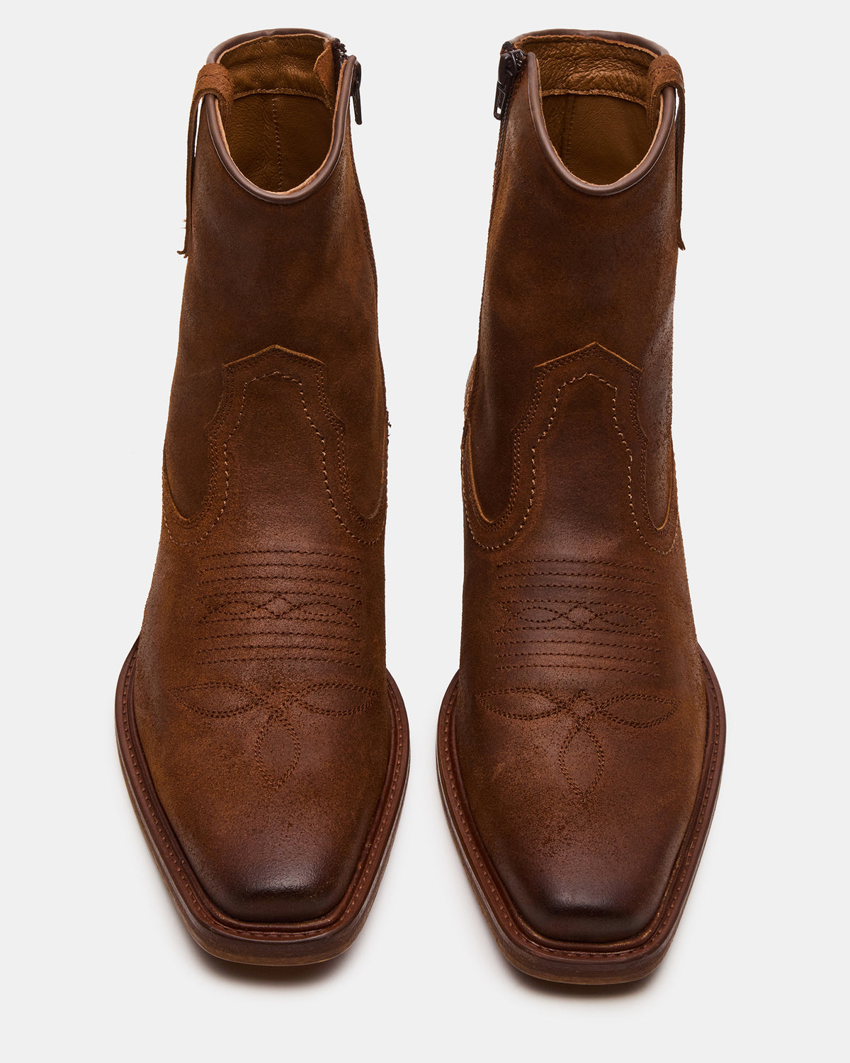 SANDERSON Dark Tan Square-Toe Western Men's Ankle Boot
