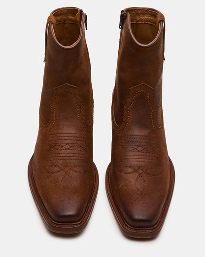 SANDERSON Dark Tan Square-Toe Western Men's Ankle Boot