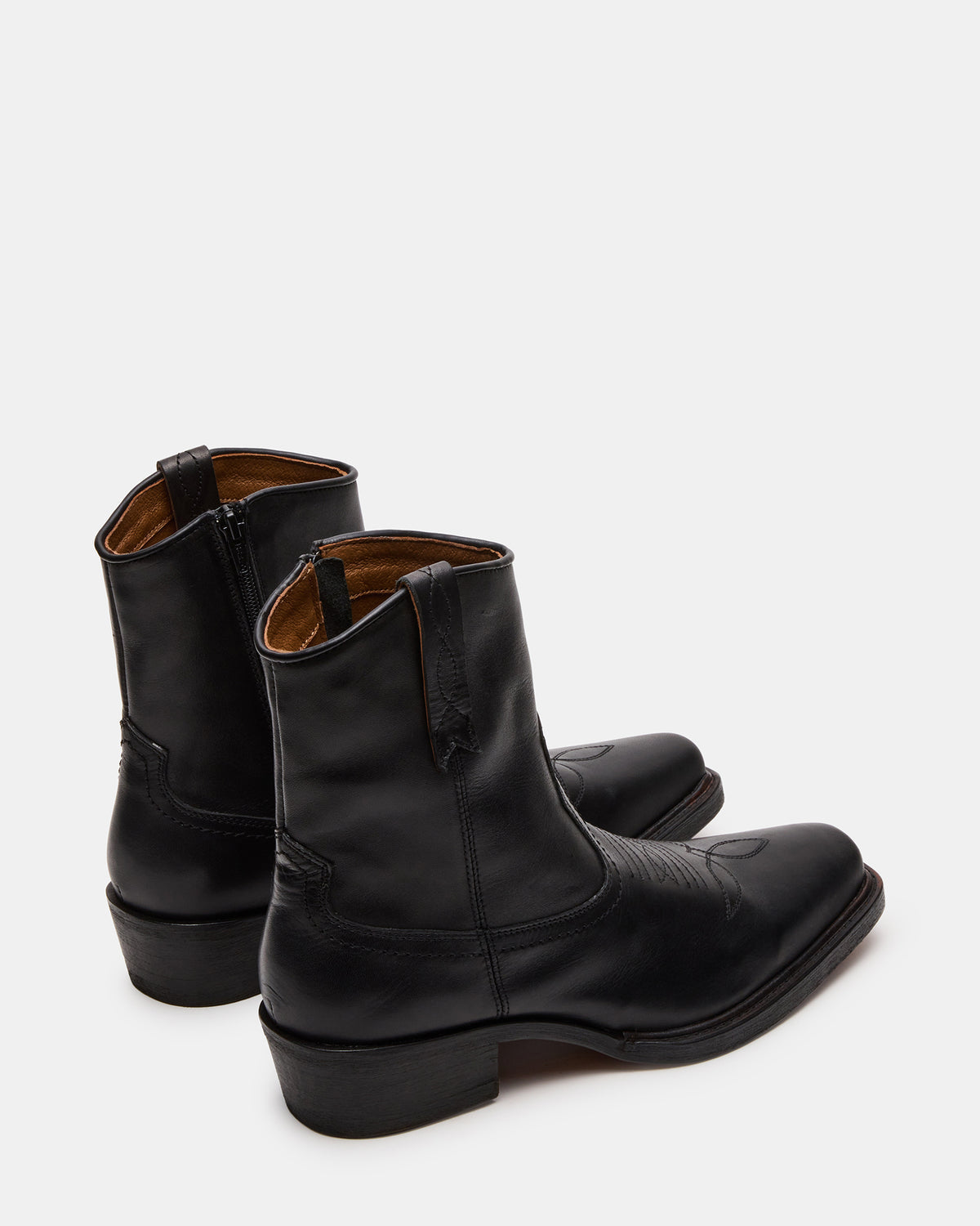 SANDERSON Black Leather Square-Toe Western Men's Ankle Boot