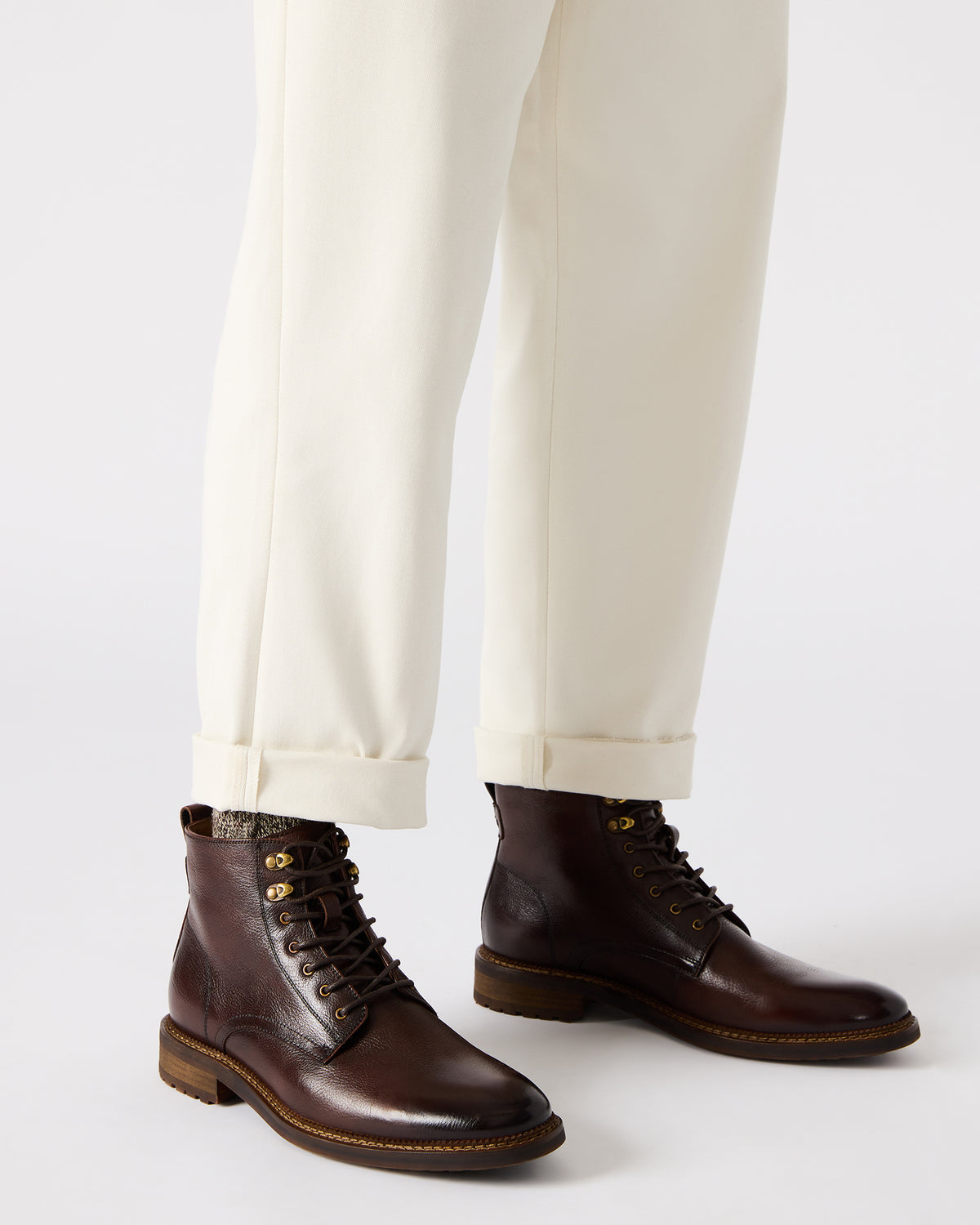 NOBY Brown Leather Men's Lace-Up Ankle Boot