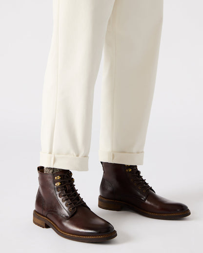 NOBY Brown Leather Men's Lace-Up Ankle Boot