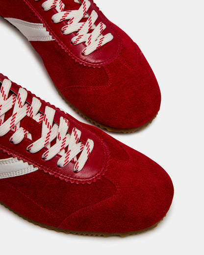 JUNA Red Low-Top Lace-Up Stripe Men's Sneaker